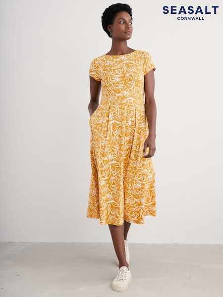Seasalt Cornwall Yellow Tall Bell Gable Above-Ankle Dress (F87145) | £66