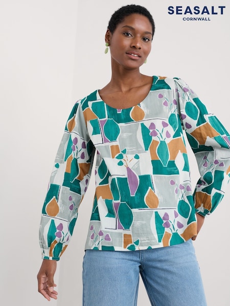Seasalt Cornwall Blue Teal Quill 100% Cotton Top (F87175) | £56