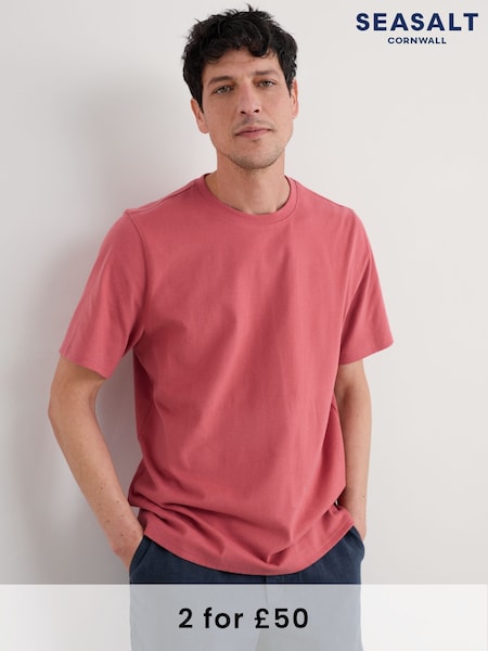 Seasalt Cornwall Pink Mens Merthen 100% Cotton T-Shirt (F87201) | £30