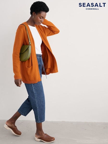 Seasalt Cornwall Orange Riverboat Long 100% Cotton Cardigan (F87209) | £70
