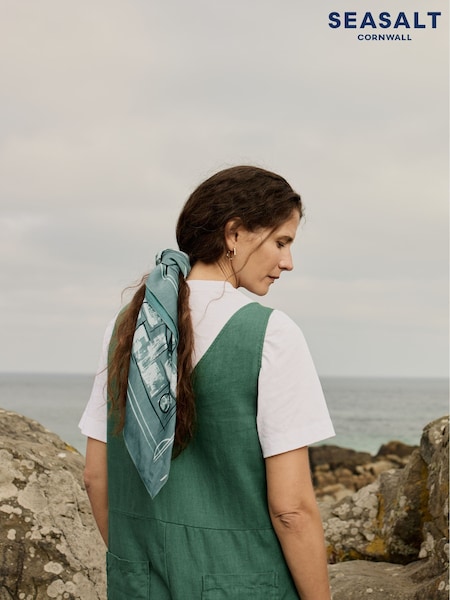 Seasalt Cornwall Green May Garland Square Scarf (F87212) | £28