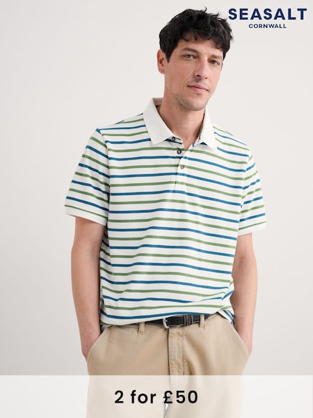 Seasalt Cornwall Green Mens Balefire 100% Cotton Jersey Polo Shirt (F87231) | £36
