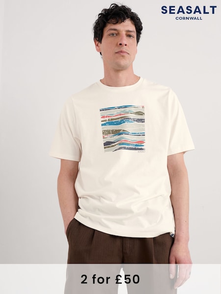 Seasalt Cornwall White Mens Midwatch 100% Cotton T-Shirt (F87244) | £30