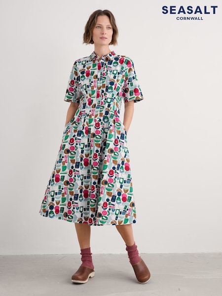 Seasalt Cornwall Multi Wild Liquorice 100% Cotton Midi Shirt Dress (F87247) | £80