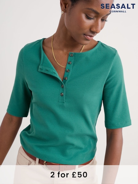 Seasalt Cornwall Blue Early Orchid Ribbed Henley Top (F87254) | £28