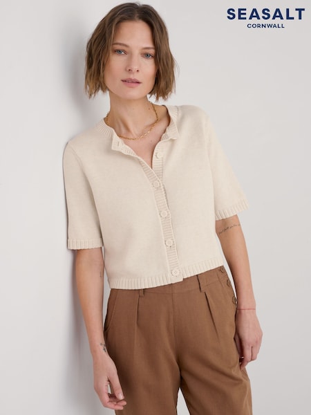 Seasalt Cornwall Natural Gillan Creek 100% Cotton Short-Sleeve Cardigan (F87258) | £60