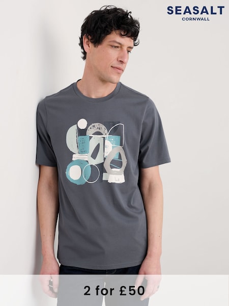 Seasalt Cornwall Grey Mens Midwatch 100% Cotton T-Shirt (F87261) | £30