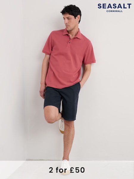 Seasalt Cornwall Pink Mens Balefire 100% Cotton Jersey Polo Shirt (F87267) | £36