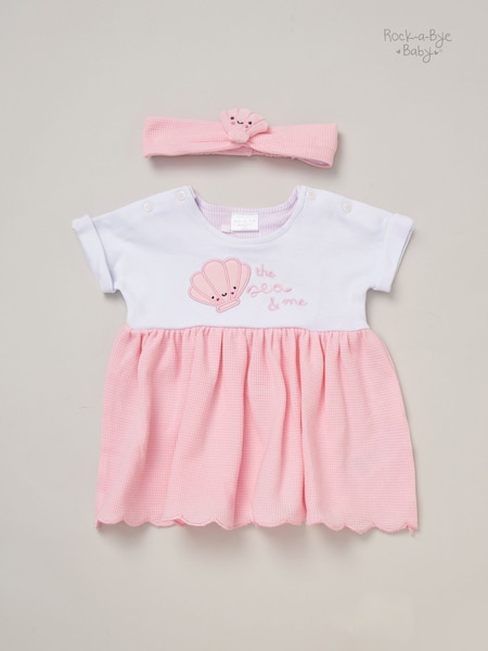 Rock-A-Bye Baby Boutique Waffle 100% Cotton Dress and Headband Outfit Set (F87325) | £20