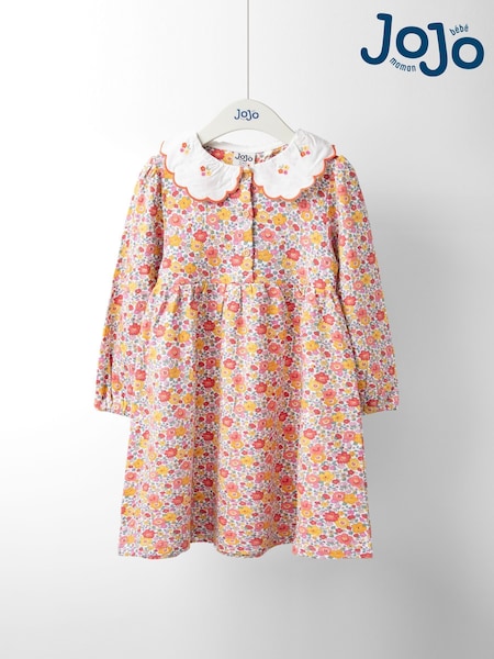 JoJo Maman Bébé Orange Embroidered Collar Button Front Dress (F87333) | £23 - £26