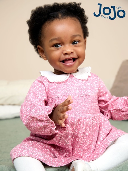 JoJo Maman Bébé Pink Smocked Collared Dress (F87337) | £24 - £25