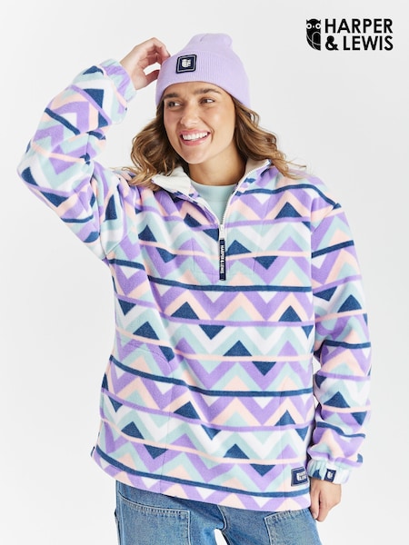 Harper & Lewis Cream & Navy Raver Retro Pattern 1/4 Zip Fleece (F87356) | £64