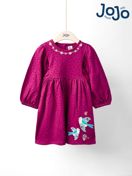 JoJo Maman Bébé Purple Mouse And Tea Cup Applique Dress (F87361) | £23 - £26