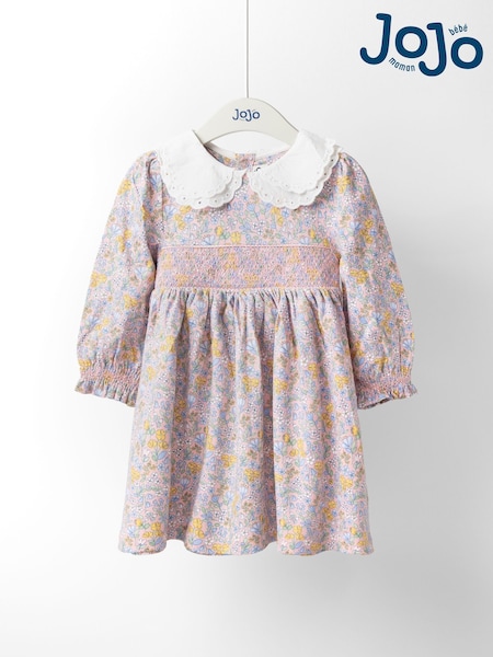 JoJo Maman Bébé Dusky Pink Ditsy Floral Smocked Jersey Dress (F87367) | £22 - £25