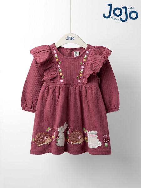 JoJo Maman Bébé Purple Pretty Appliqué Frill Dress (F87383) | £24 - £27