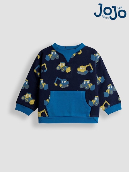 JoJo Maman Bébé Navy Blue Digger Printed Sweatshirt (F87387) | £23 - £26