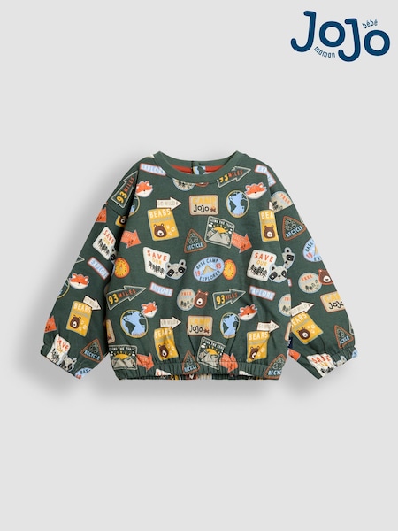 JoJo Maman Bébé Khaki Green Adventure Badge Printed Sweatshirt (F87406) | £23 - £26