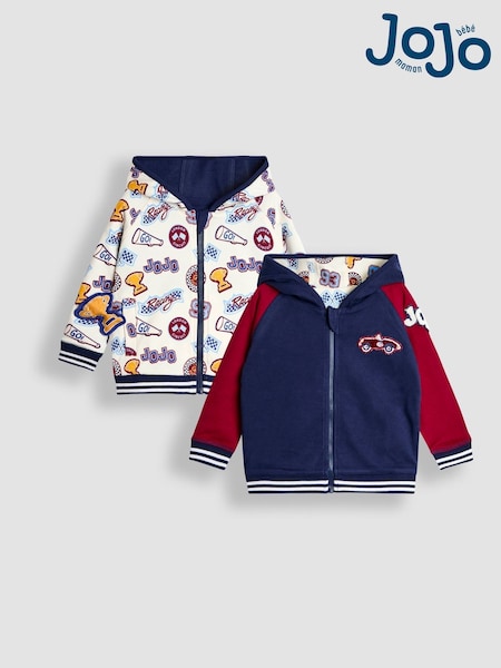 JoJo Maman Bébé Navy Varsity Colour Block Appliqué Reversible Hoodie (F87420) | £27 - £30