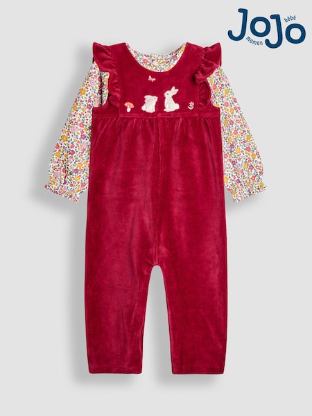 JoJo Maman Bébé Purple Light Appliqué Velour Dungarees & Top Set (F87421) | £28 - £29