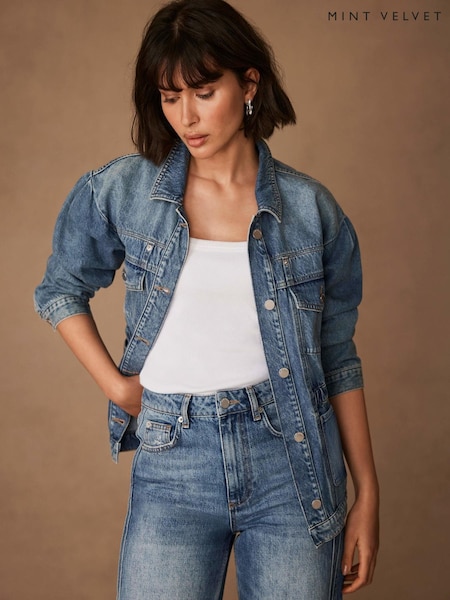 Mint Velvet Blue Waist Detail Denim 100% Cotton Jacket (F87461) | £135