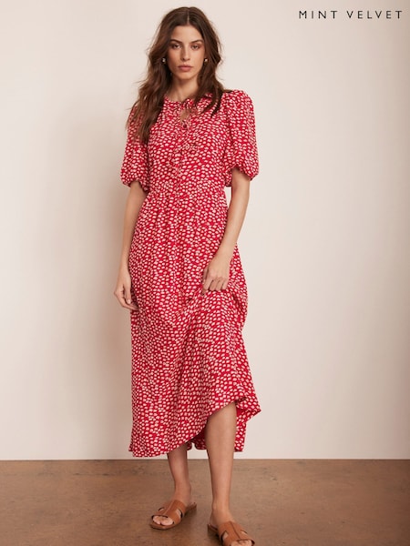 Mint Velvet Red Lip Print Midi Dress (F87466) | £145