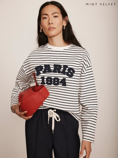 Mint Velvet Blue Striped Slogan Top (F87467) | £65