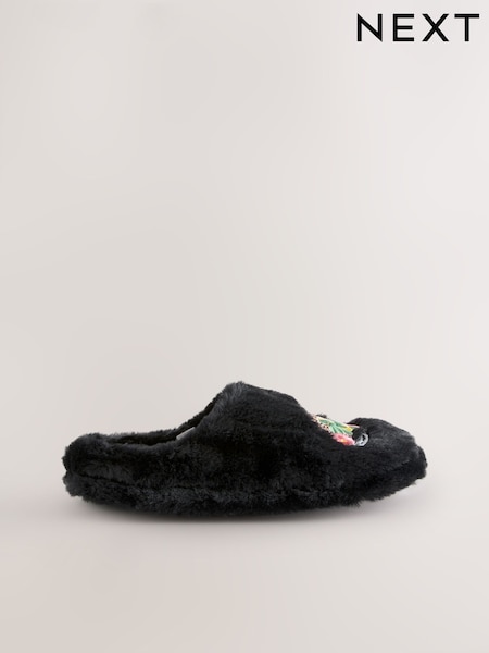 Black Mule Faux Fur Lepord Slippers (F87480) | £18