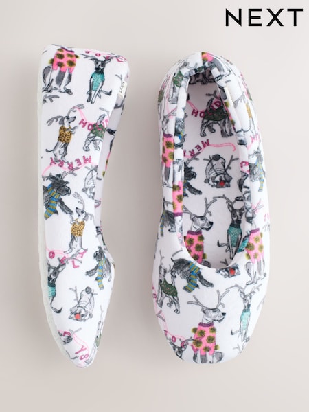 White Dogs Plush Ballet Slippers (F87481) | £12