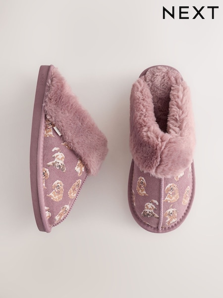 Pink Suede Mule Charlie Cockapoo Faux Fur Slippers (F87485) | £24
