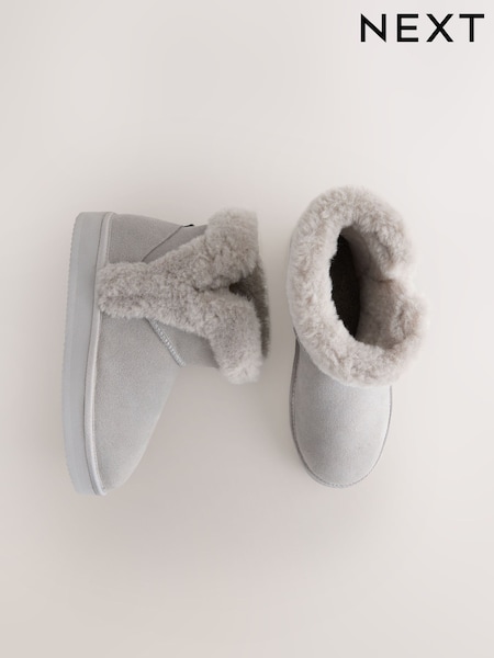 Dark Grey Suede Faux Fur Boot Slippers (F87495) | £32