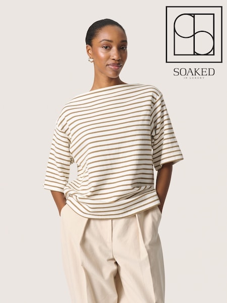 Soaked in Luxury Loose Fit Ingina Slash Neck White Sweatshirt (F87524) | £50