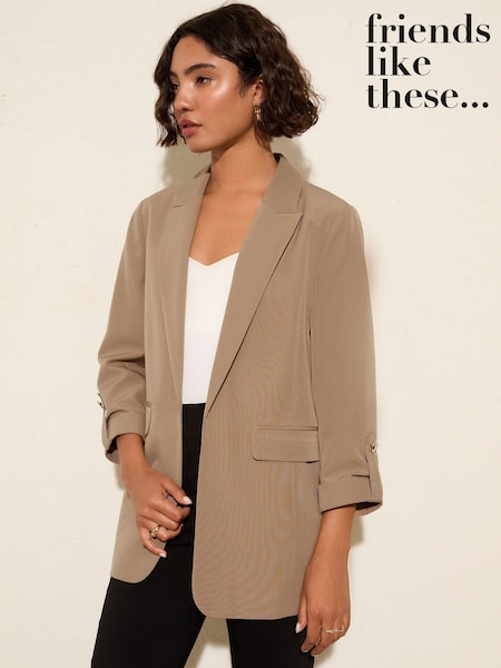 Friends Like These Mocha Neutral Edge to Edge Tailored Sleeve Detail Blazer (F87574) | £44