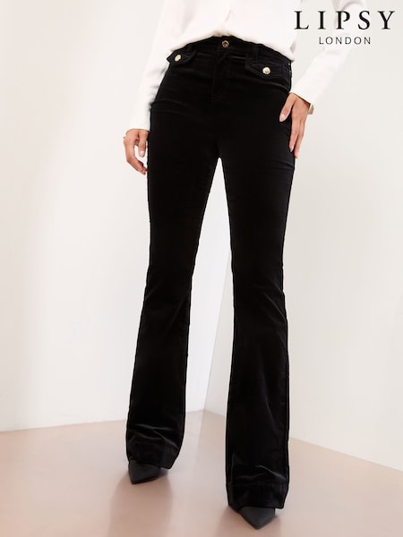 Lipsy Black Velvet Glam Flare Leg Jeans (F87577) | £52