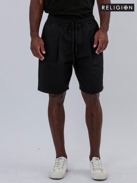 Religion Black Pleated 100% Cotton Shorts (F87584) | £65