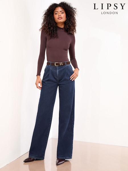 Lipsy Rinse Wash Petite Pintuck Wide Leg Tailored Jeans (F87638) | £52