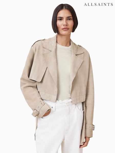 AllSaints Natural Ophelia Suede Jacket (F87657) | £479