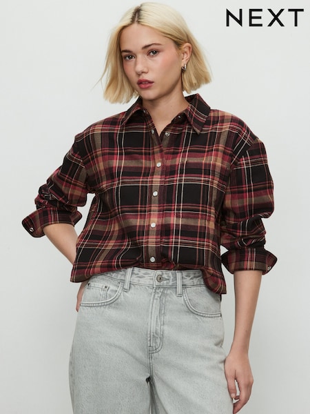 Pink/Brown Check Long Sleeve Cropped Shirt (F87731) | £26