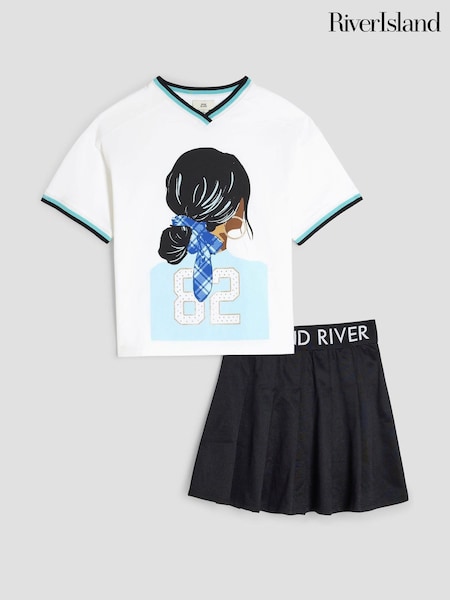 River Island Black Girls Pleated 100% Cotton Top & Skirt set (F87748) | £26