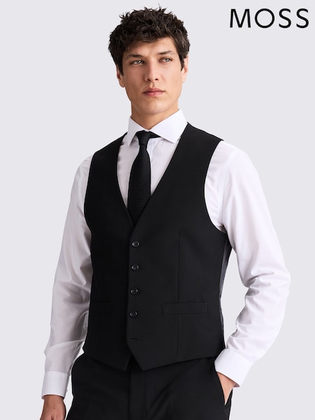MOSS Black Tailored Fit Stretch Waistcoat (F87759) | £70