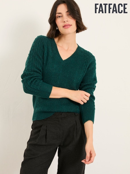 FatFace Marie Teal Blue Knitted Stitch Jumper (F87763) | £54