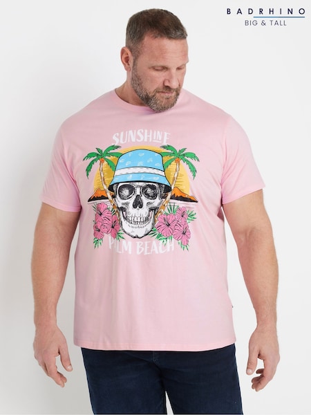 BadRhino Big & Tall Pink Sunshine Palm Beach 100% Cotton T-Shirt (F87962) | £19