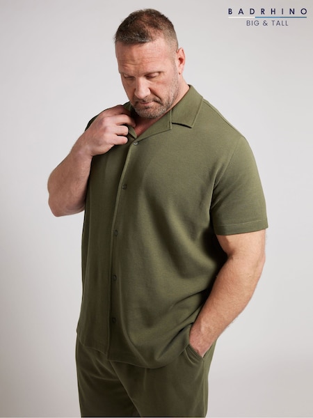 BadRhino Big & Tall Green Textured Short Sleeve Revere 100% Cotton Shirt (F87978) | £36