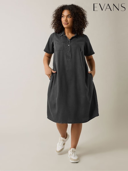 Evans Short TENCEL™ Black Dress (F87981) | £47