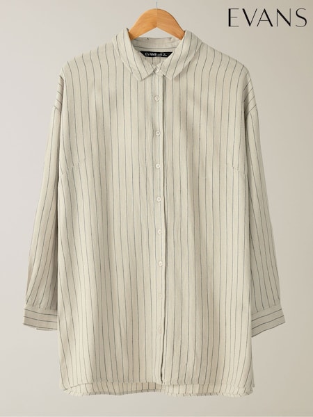 Evans Natural Linen Rich Stripe Shirt (F87984) | £42