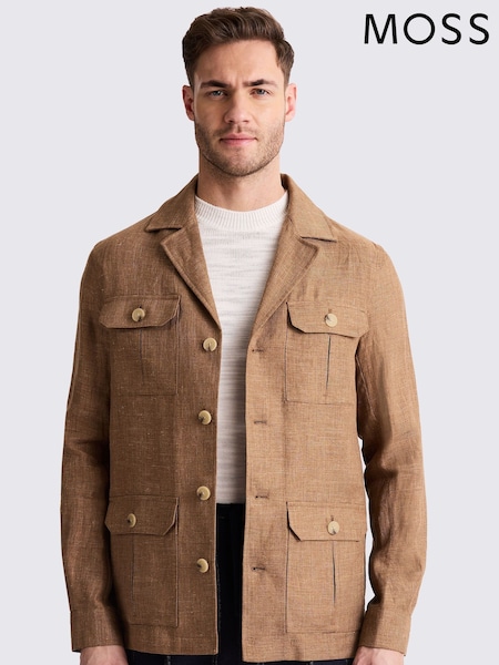 MOSS Brown 100% Linen Safari Shacket (F87987) | £129