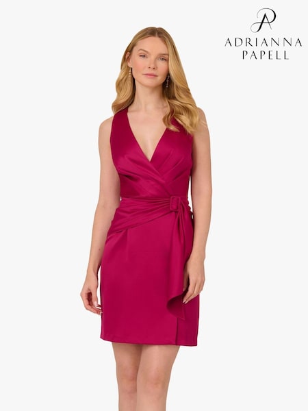 Adrianna Papell Pink Satin Crepe Drape Dress (F88021) | £149