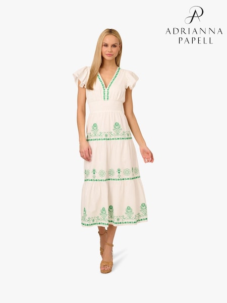 Adrianna by Adrianna Papell Smocked Waist Long White Dress (F88022) | £169