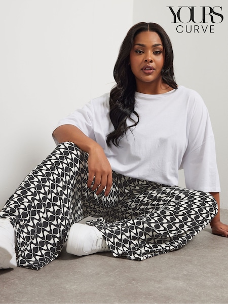 Yours Curve Black Abstract Wide Leg Trousers (F88127) | £27