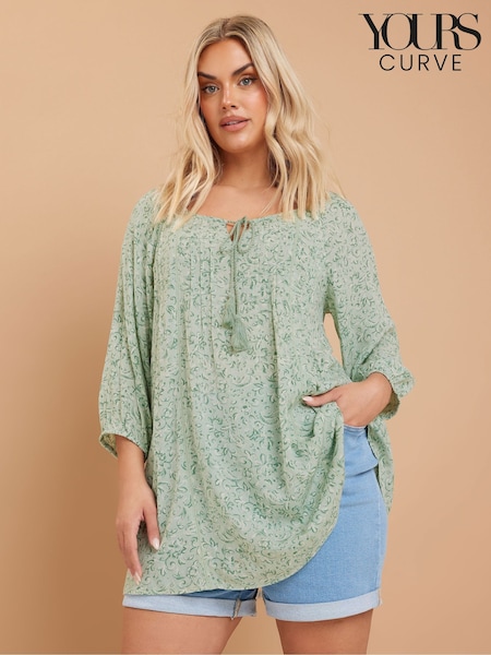 Yours Curve Green Boho Long Sleeve Blouse (F88132) | £31