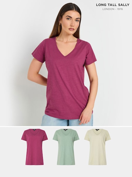 Long Tall Sally Green V-Neck 100% Cotton T-Shirts 3 Pack (F88140) | £33